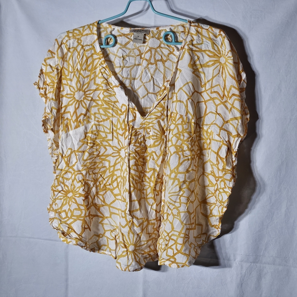 Lucky Brand White and Yellow Floral Blouse